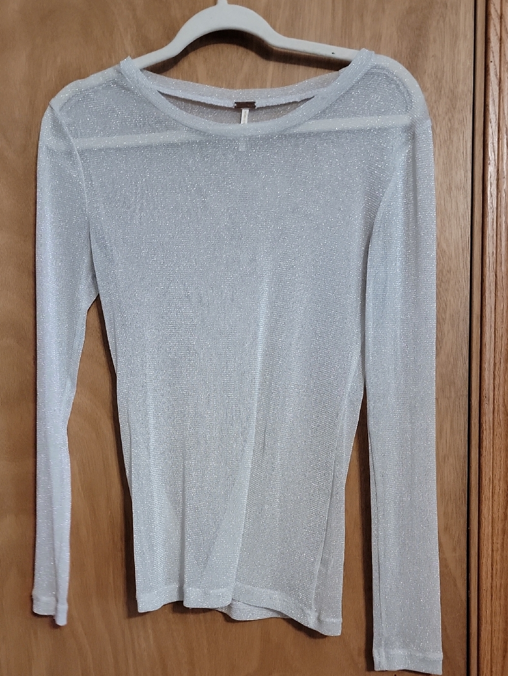 Poof! Silver Metallic Sheer Long Sleeve Tee